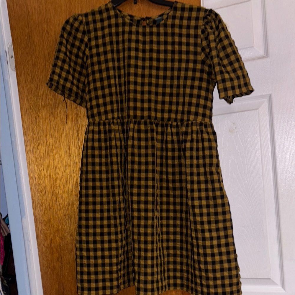 Babydoll Black and Yellow Checkered Dress